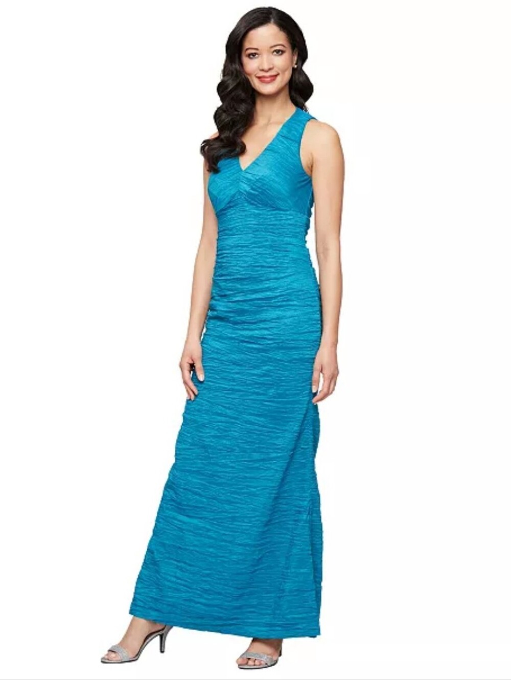 Alex Evenings Petite NWT $189 V Neck Formal Maxi Crinkled Gown 6P Elegant